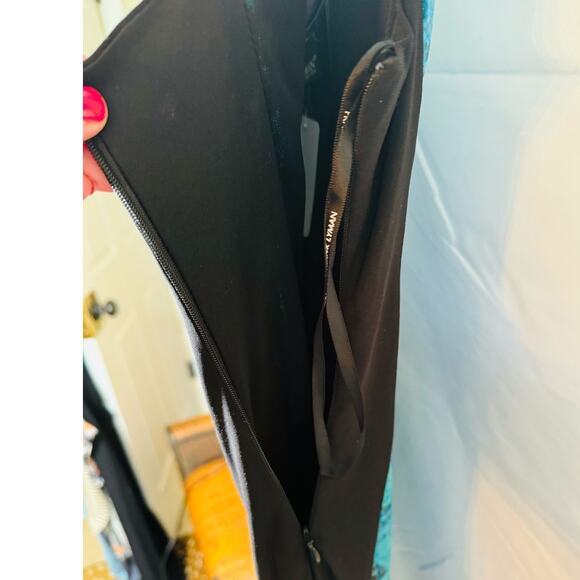 Frank Lyman Tourqoise Snake Print Sequins Gold Detail BodyCon Fitted Dress Sz 10 - Picture 12 of 13